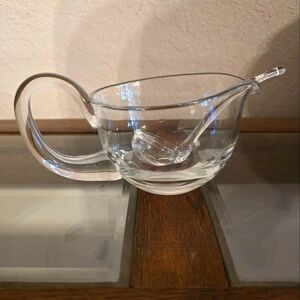 Vintage Hand Blow Glass Gravy Bowl With Ladel